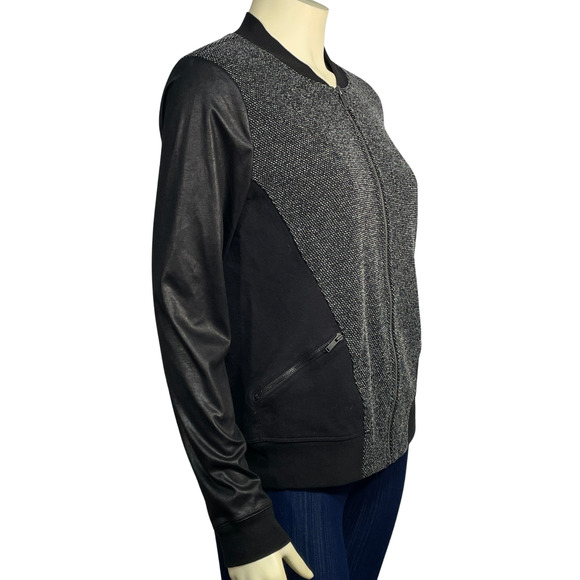 3-FOR-$30 Calvin Klein Sz M Zip-Up Moto Bomber Jacket Faux Leather & Tweed New - Picture 2 of 10